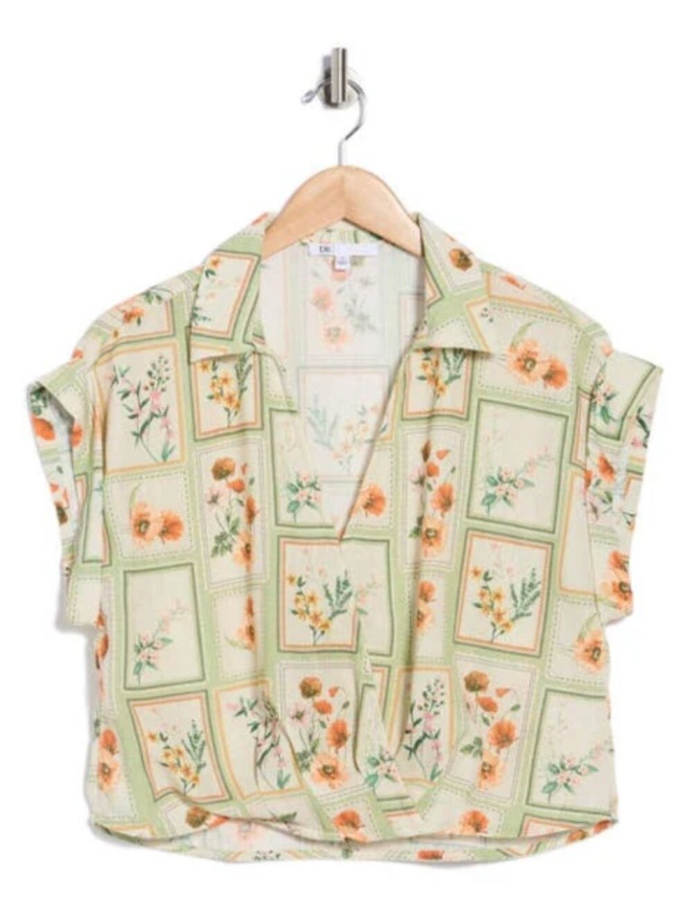 DR2 Cream Floral Wrap Blouse with Orange Blooms